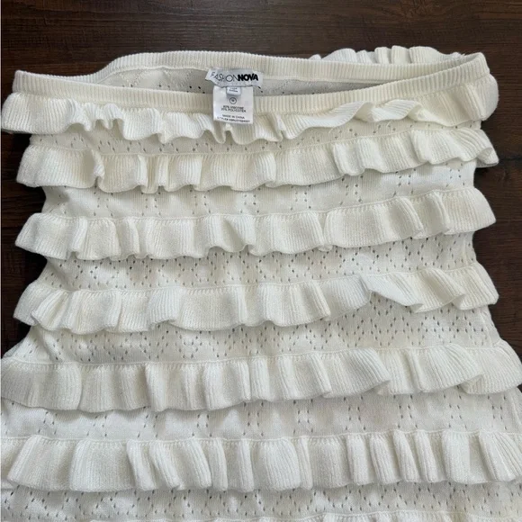 Fashion Nova Cream Ruffle Romper - Picture 8 of 8